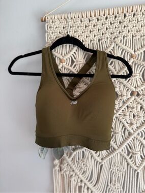 New Balance Olive Sports Bra with Crisscross Back